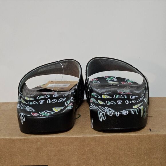 Champion, Mens Slides in Black with Colorful "Champion" Graphics. Size 12 - Picture 5 of 7